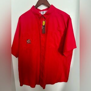 University Maryland Terrapins UPF 50 Red Short Sleeve Button Shirt Size XL